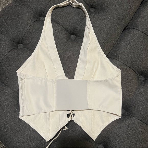 I.AM.GIA Vixra white faux leather corset top backless halter top size M - Picture 5 of 13